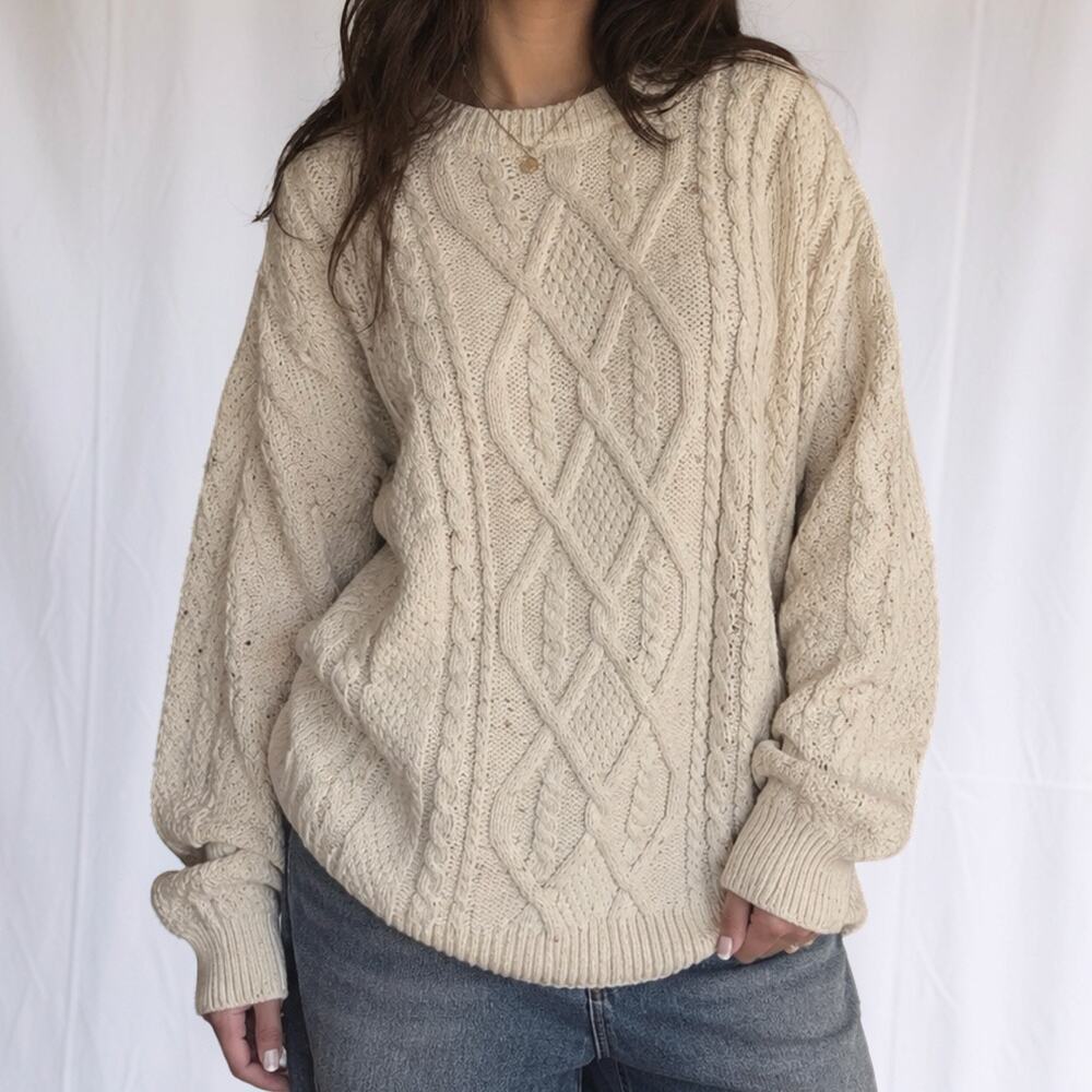 Vintage 90s Croft & Barrow Cream Cable Knit Sweater XL Made in USA